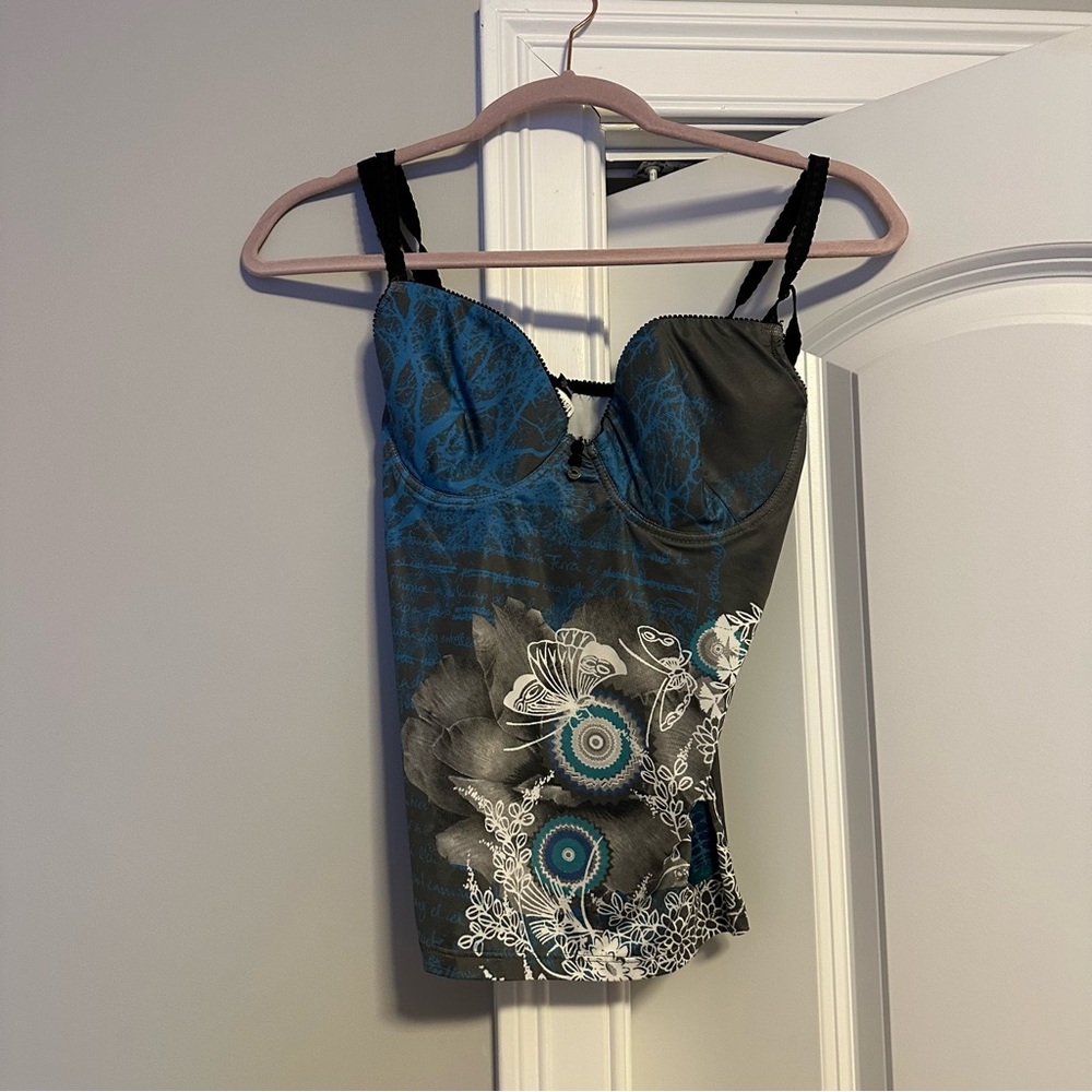 Vintage Desigual Floral Print Butterfly Bustier Top